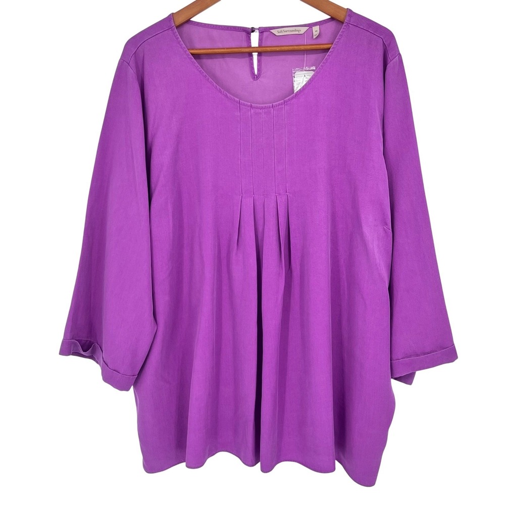 NWT Soft Surroundings Cusabo Top Women 3X‎ Purple Tencel Pintuck Pleated Boho